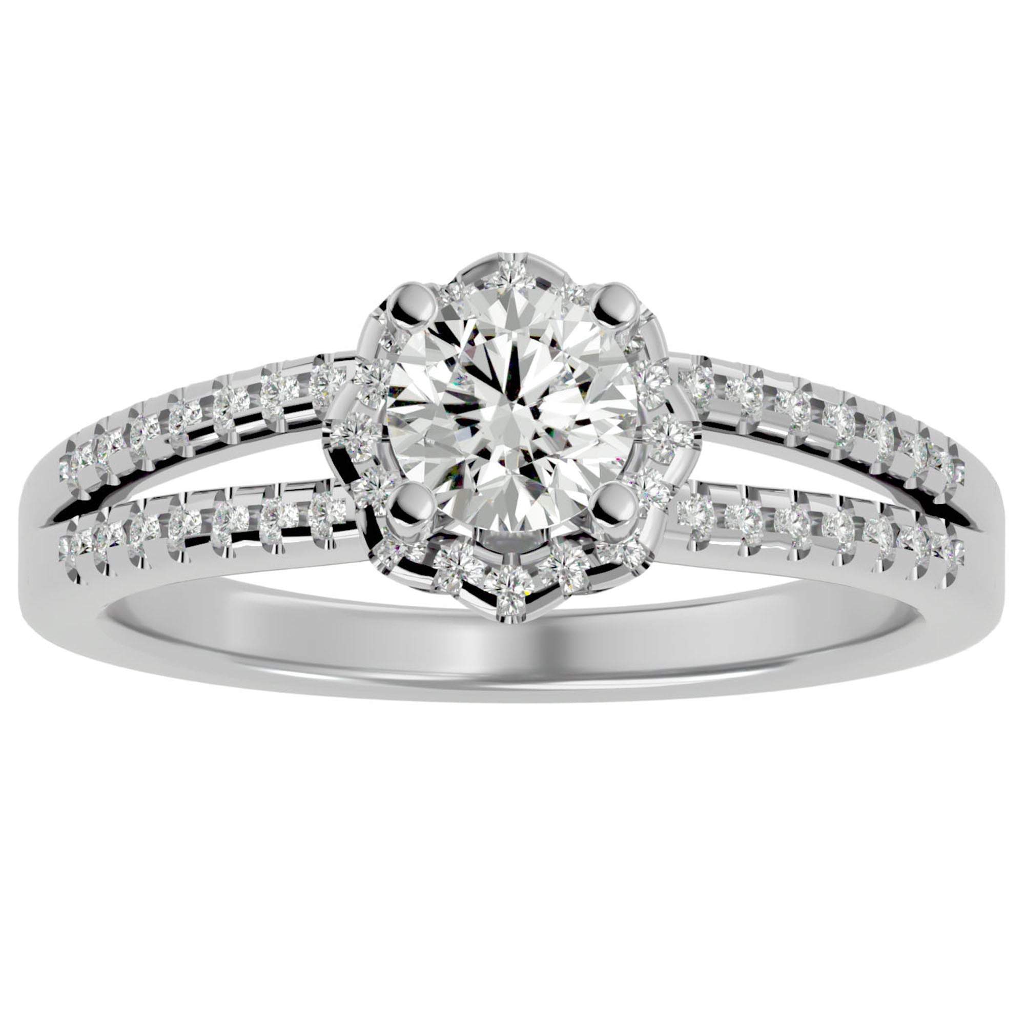 Inel De Logodnă Brume de Matin cu Moissanite Pavé de 0.77 ct din Platina - Castelo.ro