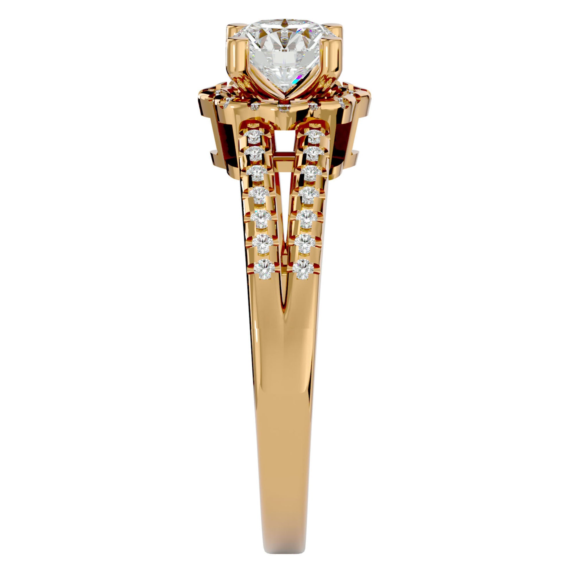 Inel de Logodnă cu Moissanite Halo Duo Etern Pavé de 0.77 ct din 18k Aur Galben - Castelo.ro