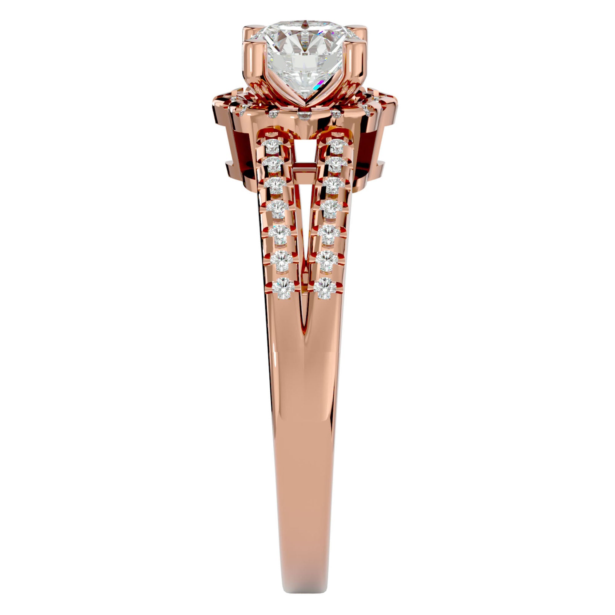 Inel de Logodnă cu Moissanite Halo Duo Etern Pavé de 0.77 ct din 18k Aur Roz - Castelo.ro