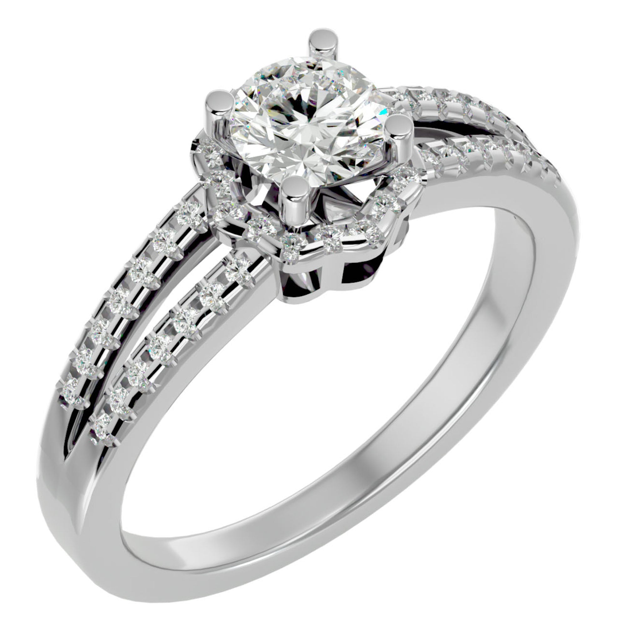 Inel de Logodnă cu Moissanite Halo Duo Etern Pavé de 0.77 ct din Platina - Castelo.ro