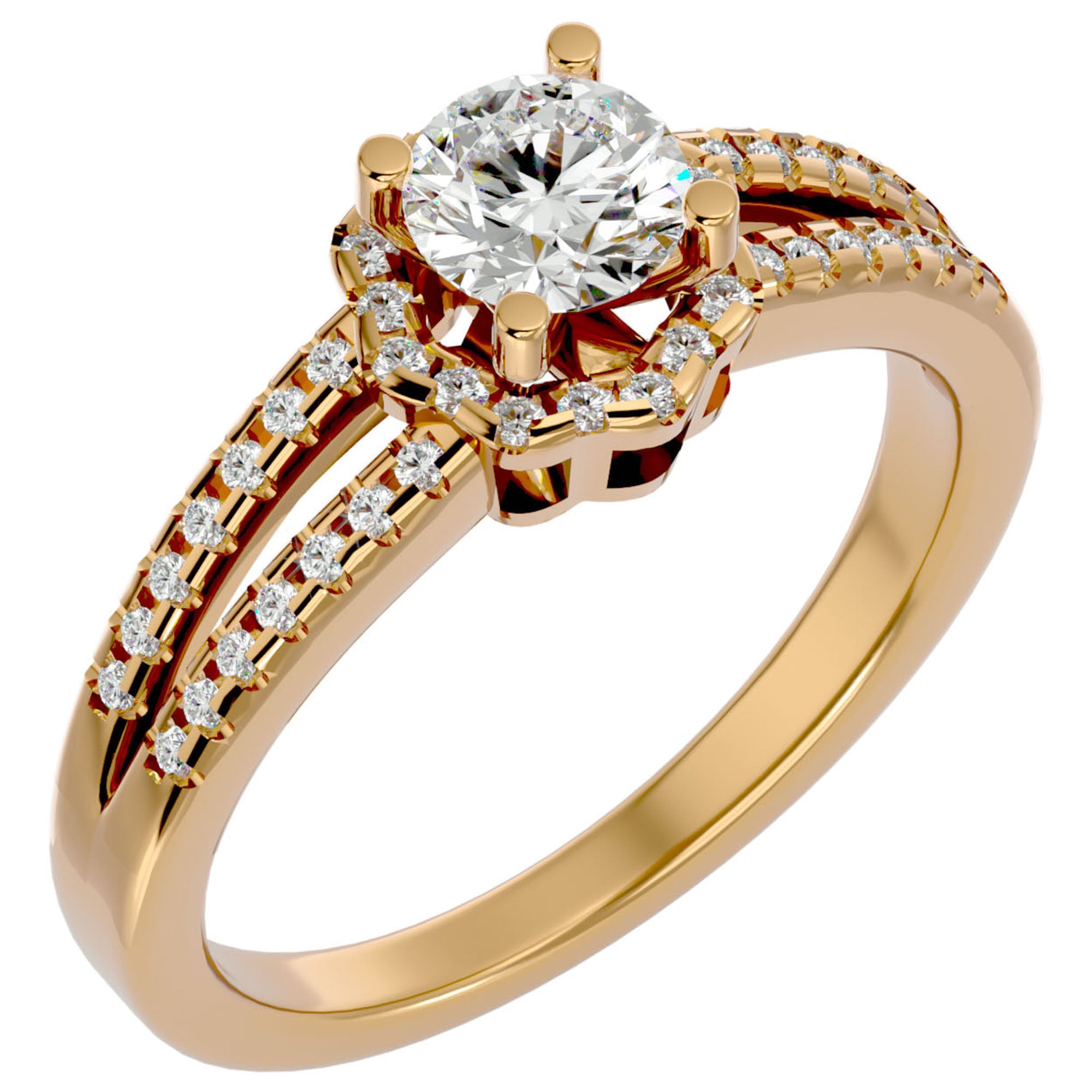 Inel De Logodnă Brume de Matin cu Moissanite Pavé de 0.77 ct din 18k Aur Galben - Castelo.ro