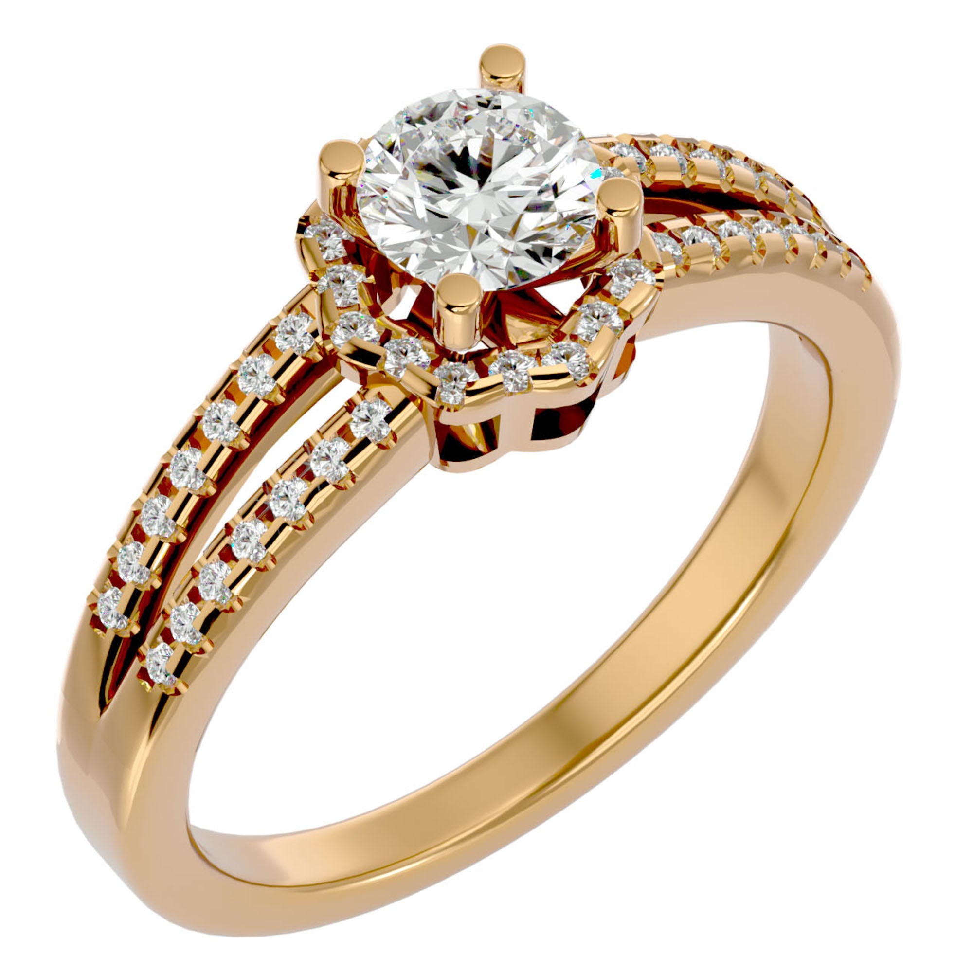 Inel de Logodnă cu Moissanite Halo Duo Etern Pavé de 0.77 ct din 18k Aur Galben - Castelo.ro