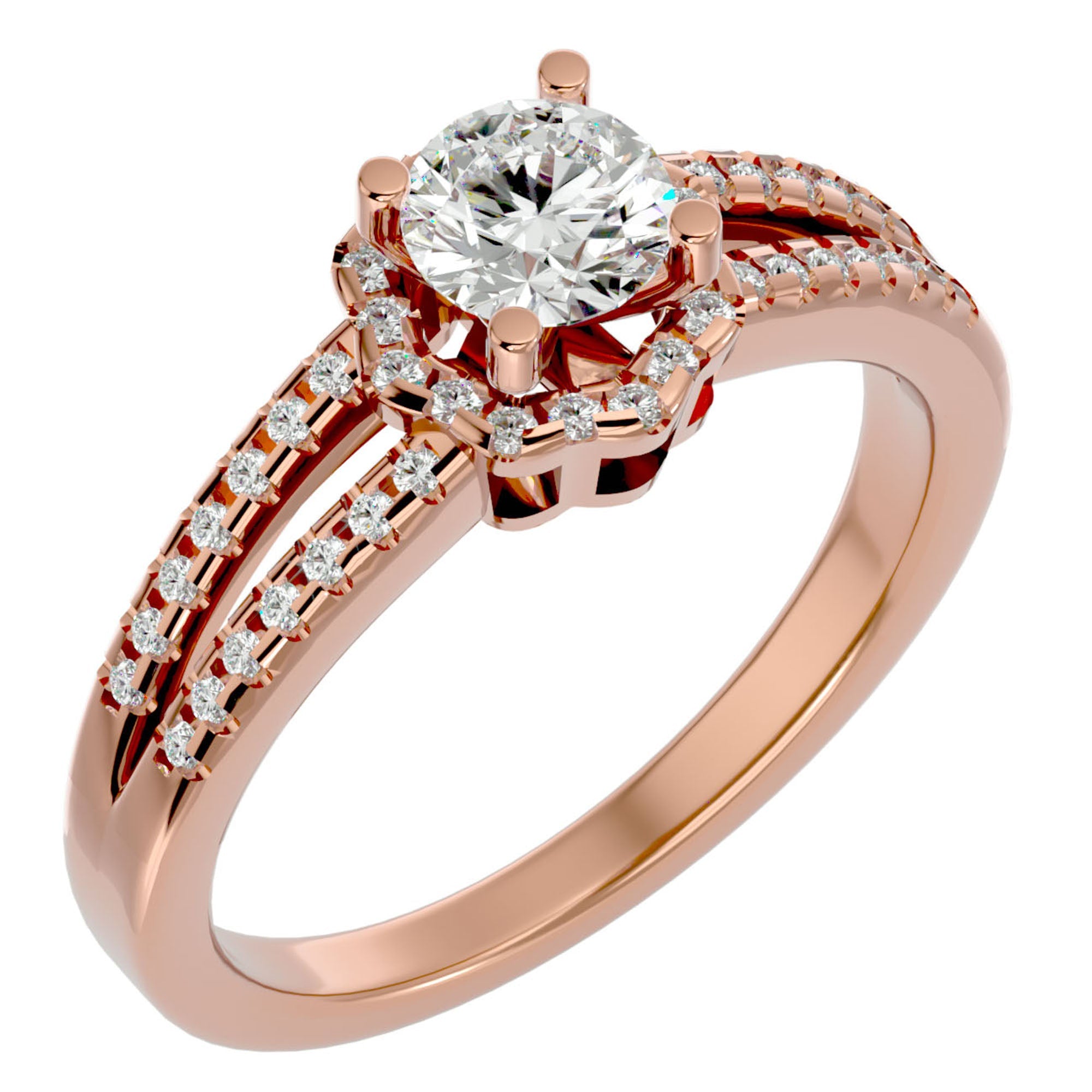 Inel de Logodnă cu Moissanite Halo Duo Etern Pavé de 0.77 ct din 18k Aur Roz - Castelo.ro