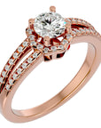 Inel de Logodnă cu Moissanite Halo Duo Etern Pavé de 0.77 ct din 18k Aur Roz - Castelo.ro