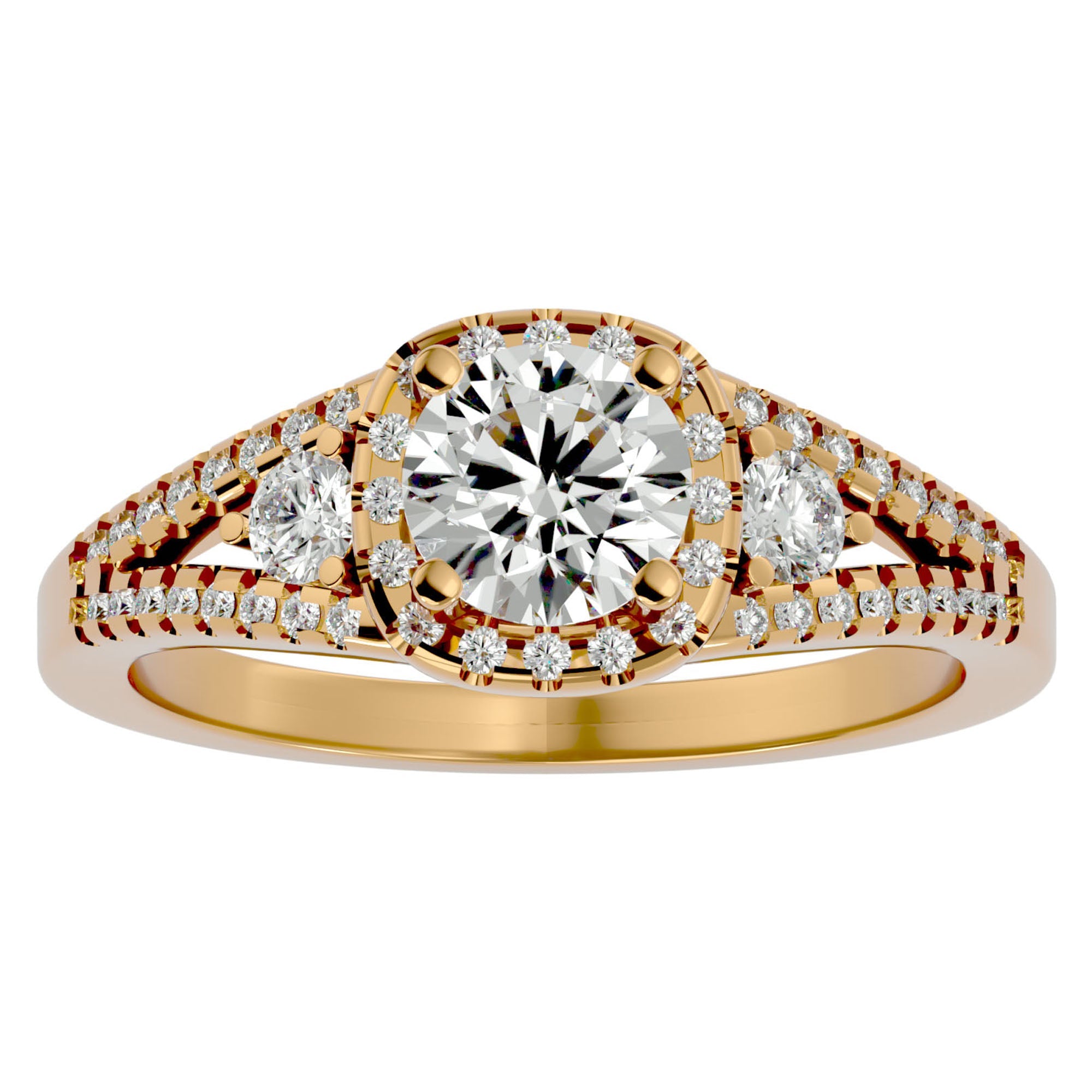 Inel de Logodnă din Aur 14k cu Diamante Naturale Halo Etern Pavé de 1.07 ct din 14k Aur Galben - Castelo.ro