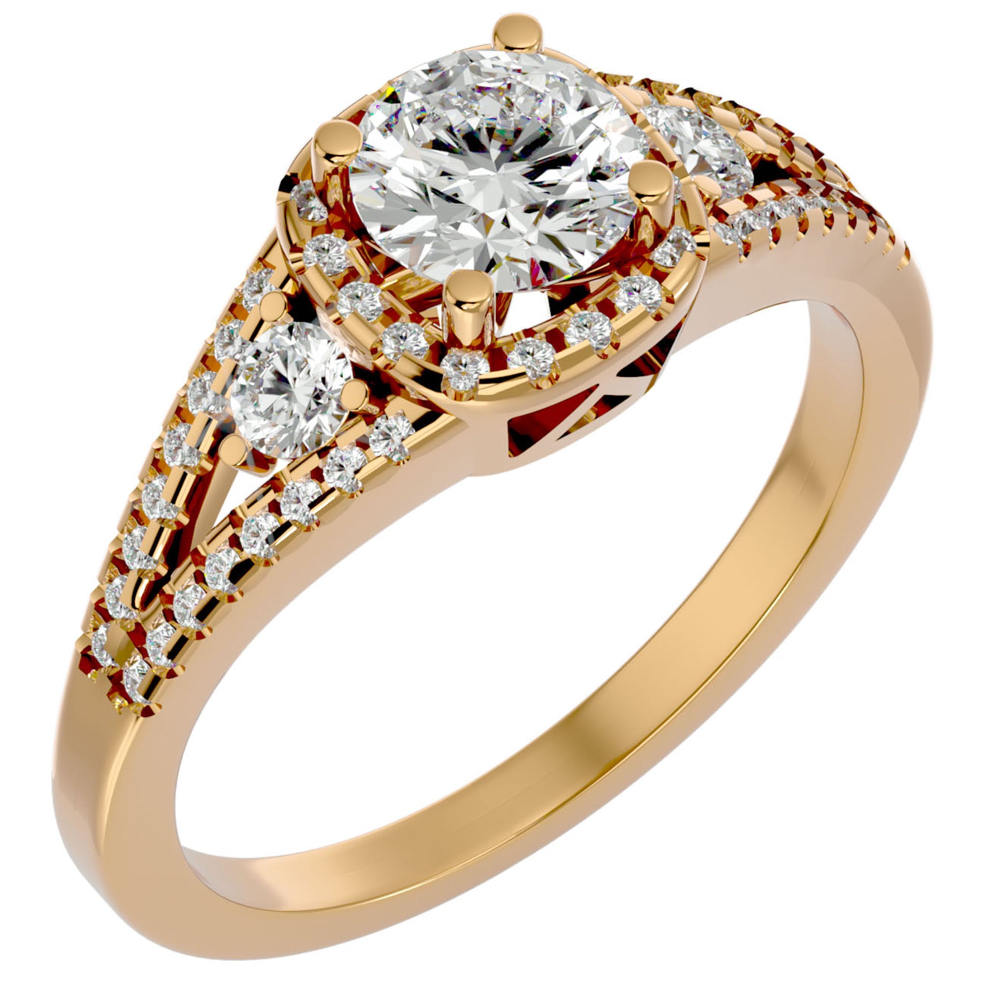 Inel De Logodnă Brillance de Lune cu Moissanite Pavé de 1.07 ct din 18k Aur Galben - Castelo.ro
