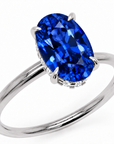Inel de Logodnă Kensington din Aur 18k cu Safir Creat în Laborator Oval 12x8 mm și Diamante Create în Laborator din Platina - Castelo.ro