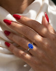 Inel de Logodnă Enigma din Aur 18k cu Safir Creat în Laborator Oval 8x12 mm din Platina - Castelo.ro
