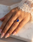 Inel de Logodnă Enigma din Aur 18k cu Safir Creat în Laborator Oval 7x10 mm din 18k Aur Roz - Castelo.ro