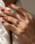 Inel de Logodnă Enigma din Aur 18k cu Safir Creat în Laborator Oval 6x8 mm din 18k Aur Roz - Castelo.ro