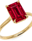Inel de Logodnă Raphael din Aur 18k cu Rubin Creat în Laborator Emerald Cut 8x10 mm din 18k Aur Galben - Castelo.ro