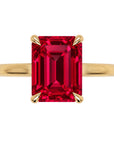Inel de Logodnă Raphael din Aur 18k cu Rubin Creat în Laborator Emerald Cut 8x10 mm din 18k Aur Galben - Castelo.ro