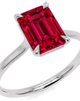 Inel de Logodnă Raphael din Aur 14k cu Rubin Creat în Laborator Emerald Cut 8x10 mm din 14k Aur Alb - Castelo.ro