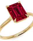 Inel de Logodnă Raphael din Aur 18k cu Rubin Creat în Laborator Emerald Cut 7x9 mm din 18k Aur Galben - Castelo.ro