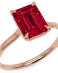 Inel de Logodnă Raphael din Aur 18k cu Rubin Creat în Laborator Emerald Cut 7x9 mm din 18k Aur Roz - Castelo.ro