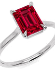Inel de Logodnă Raphael din Aur 14k cu Rubin Creat în Laborator Emerald Cut 6x8 mm din 14k Aur Alb - Castelo.ro