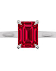 Inel de Logodnă Raphael din Aur 18k cu Rubin Creat în Laborator Emerald Cut 6x8 mm din Platina - Castelo.ro