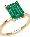 Inel de Logodnă Windsor din Aur 14k cu Smarald Creat în Laborator Emerald Cut 9x7 mm și Diamante Create în Laborator din 14k Aur Galben - Castelo.ro
