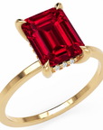 Inel de Logodnă Windsor din Aur 14k cu Rubin Creat în Laborator Emerald Cut 9x7 mm și Diamante Create în Laborator din 14k Aur Galben - Castelo.ro