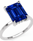 Inel de Logodnă Windsor din Aur 14k cu Safir Creat în Laborator Emerald Cut 10x8 mm și Diamante Create în Laborator din 14k Aur Alb - Castelo.ro