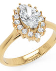 Inel de Logodnă Solitaire din Aur 14k cu Moissanite Marquise si Halo de 0.64 ct din 14k Aur Galben - Castelo.ro