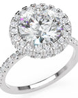 Inel de Logodnă Rotund Pave din Aur 14k cu Moissanite și Halo de 2.9 ct din 14k Aur Alb - Castelo.ro