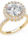 Inel de Logodnă Rotund Pave din Aur 14k cu Moissanite și Halo de 2.9 ct din 14k Aur Galben - Castelo.ro