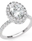 Inel de Logodnă Oval Pave din Aur 18k cu Moissanite și Halo de 2 ct din Platina - Castelo.ro
