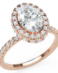 Inel de Logodnă Oval Pave din Aur 18k cu Moissanite și Halo de 2 ct din 18k Aur Roz - Castelo.ro