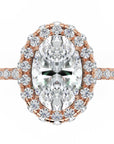 Inel de Logodnă Oval Pave din Aur 18k cu Moissanite și Halo de 2 ct din 18k Aur Roz - Castelo.ro