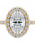 Inel de Logodnă Oval Pave din Aur 18k cu Moissanite și Halo de 2 ct din 18k Aur Galben - Castelo.ro