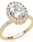 Inel de Logodnă Oval Pave din Aur 18k cu Moissanite și Halo de 2 ct din 18k Aur Galben - Castelo.ro