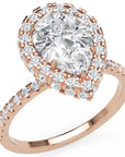 Inel de Logodnă Pară Pave din Aur 14k cu Diamante Create în Laborator și Halo de 2.5 ct