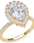 Inel de Logodnă Pară Pave din Aur 14k cu Diamante Create în Laborator și Halo de 2.5 ct