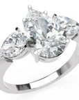 Inel de Logodnă Trei Pietre Pară din Aur 14k cu Moissanite de 2.8 ct din 14k Aur Alb - Castelo.ro