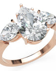 Inel de Logodnă Trei Pietre Pară din Aur 14k cu Moissanite de 2.8 ct din 14k Aur Roz - Castelo.ro