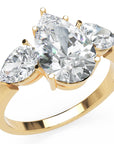 Inel de Logodnă Trei Pietre Pară din Aur 14k cu Moissanite de 2.8 ct din 14k Aur Galben - Castelo.ro