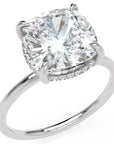 Inel de Logodnă Solitaire cu Halo Ascuns din Aur 18k cu Moissanite Cushion de 2.8 ct din Platina - Castelo.ro