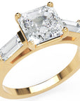 Inel de Logodnă Pave Ava cu Trei Moissanite de 2.6 ct din 18k Aur Galben - Castelo.ro