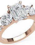 Inel de Logodnă Monaco L'Emeralde din Aur 14k cu Trei Moissanite de 2.6 ct din 14k Aur Roz - Castelo.ro