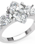 Inel de Logodnă Marquise x Contesse din Aur 14k cu Trei Moissanite de 2.5 ct din 14k Aur Alb - Castelo.ro