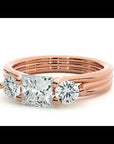 Inel Triplu de Logodnă din Aur 14k Cu Trei Diamante Create în Laborator de 0.96 ct