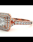 Inel Tăietură Princess Si Cadru Halo din Aur 14k cu Diamante Naturale de 0.95 ct