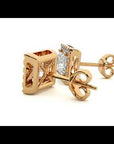 Cercei din Aur 14k cu Diamante Create în Laborator In Formă de Prințesă cu Ramă Halo de 2.15 ct