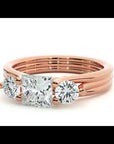Inel Triplu de Logodnă din Aur 14k Cu Trei Moissanite de 0.96 ct