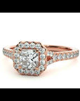 Inel Tăietură Pincess Si Cadru Halo din Aur 14k cu Diamante Naturale de 0.63 ct