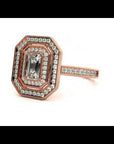 Inel Tăietură Smarald si Cadru Halo cu Diamante Create în Laborator de 0.91 ct