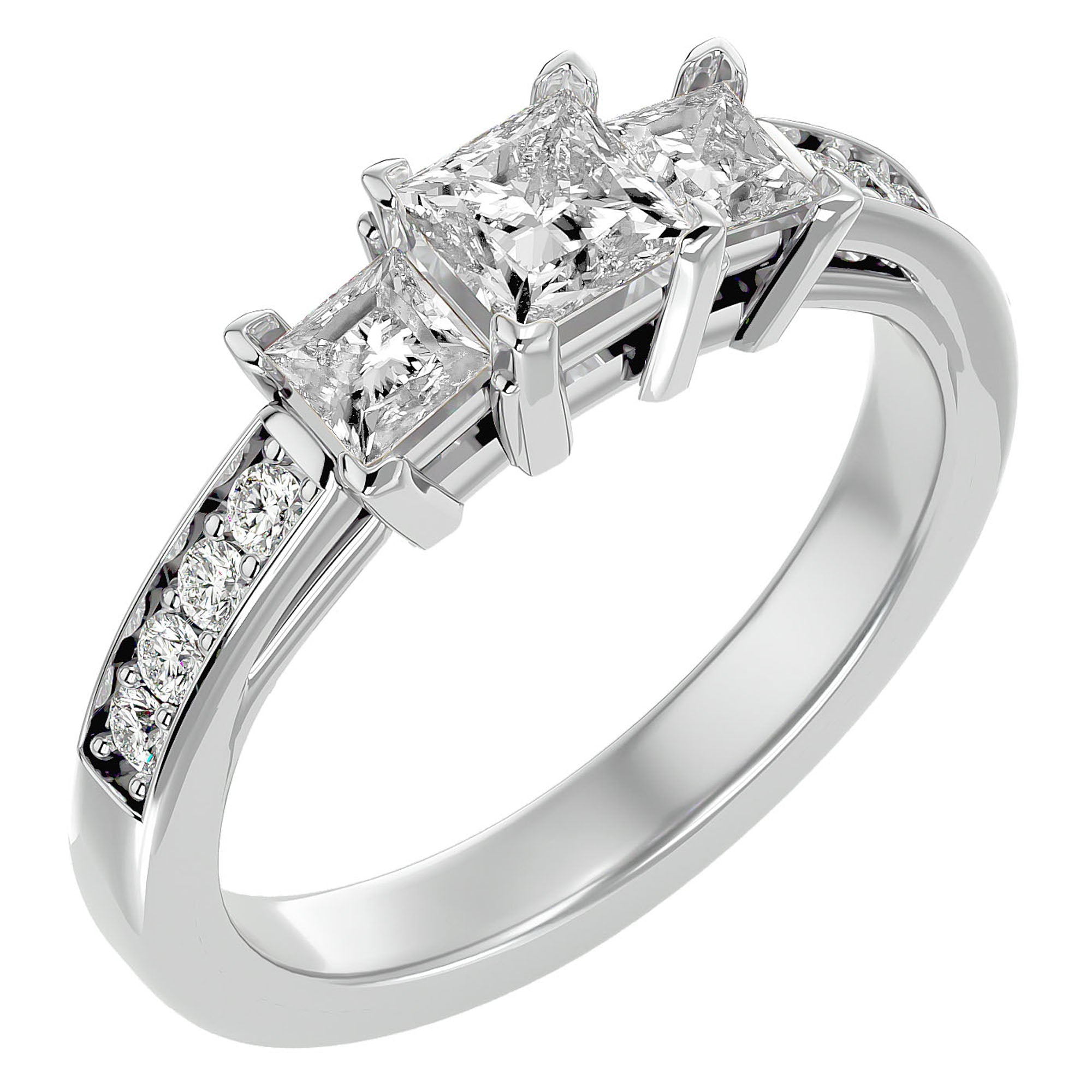 Inel de Logodnă Trei Moissanite Pavè de 1.28 ct din Platina - Castelo.ro