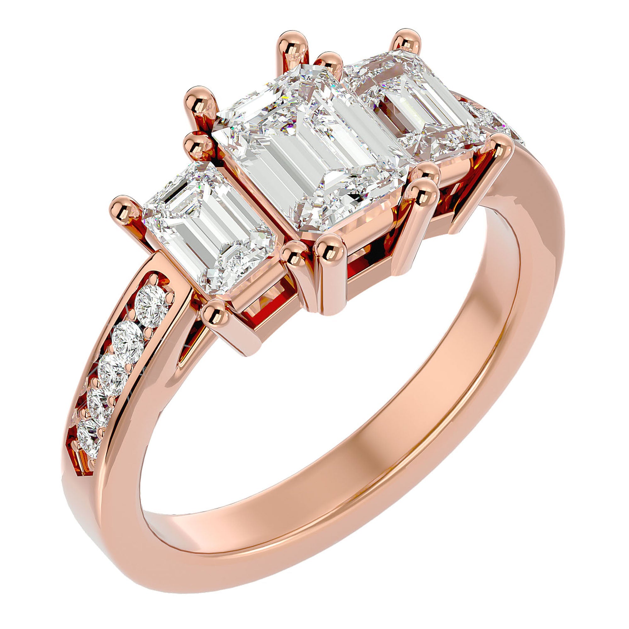 Inel de Logodnă din Aur 14k Trei Diamante Naturale de 2.46 ct din 14k Aur Roz - Castelo.ro