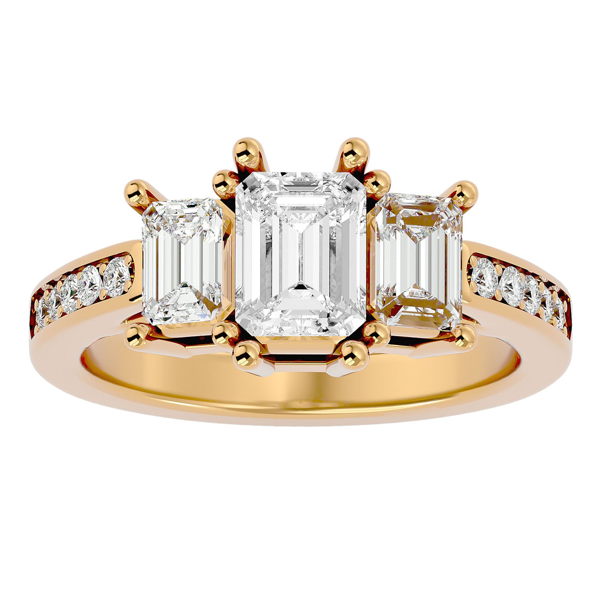 Inel de Logodnă din Aur 14k Trei Diamante Naturale de 2.46 ct din 14k Aur Galben - Castelo.ro
